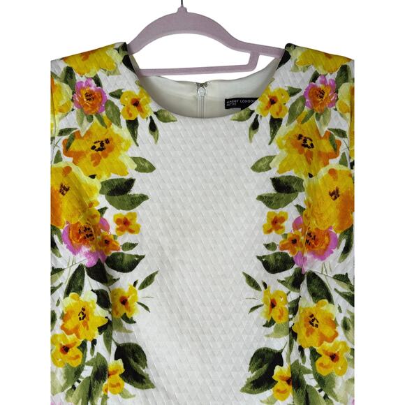 Maggy London Adeline Short Sleeve Ivory & Bright Floral Print Hot Dress Size 12P - Picture 3 of 10